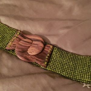 Wood and green beaded belt